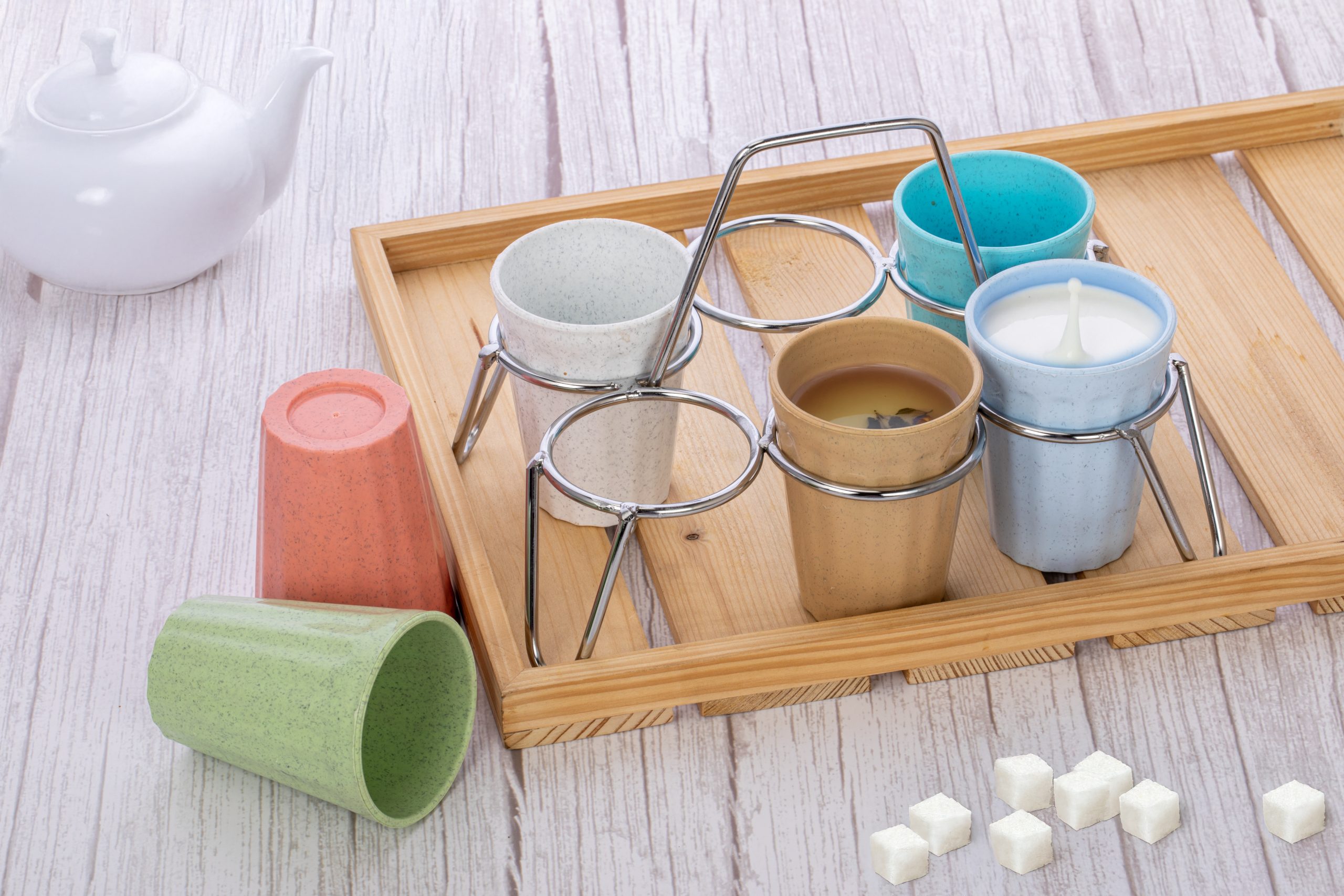 Cup Cutting Chai 6pcs Set With S.S. Stand