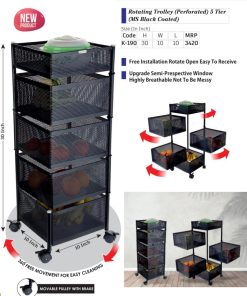 Basket rotating trolley (perforated) 5 tier (ms black coated)(K-190)