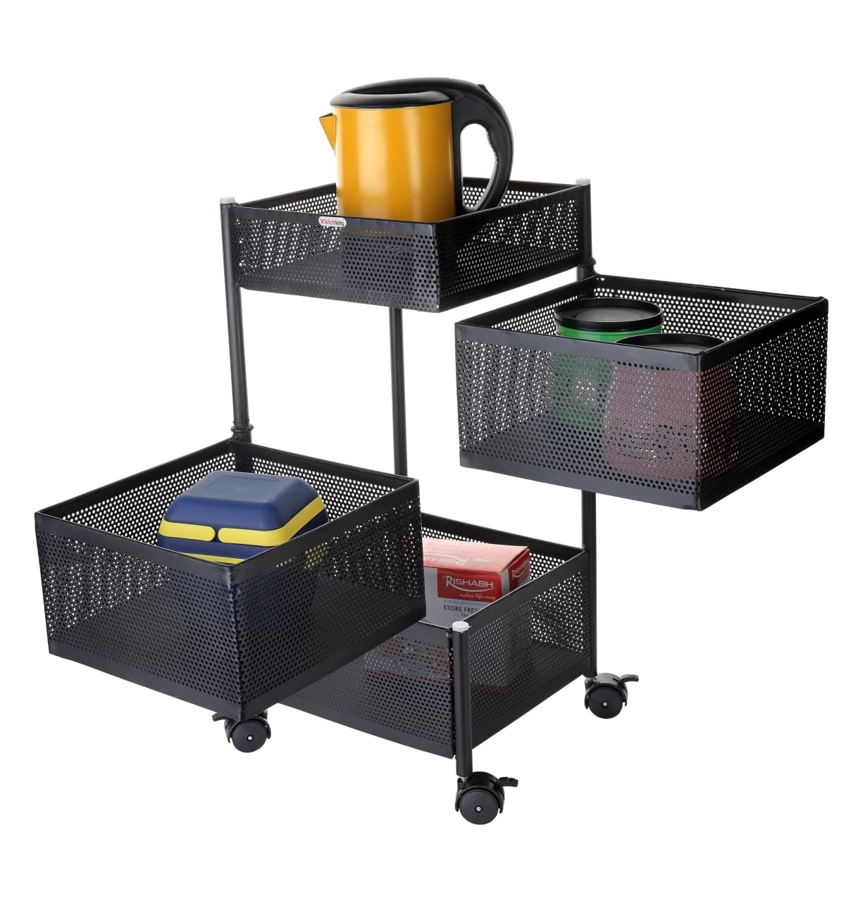 Basket rotating trolley (perforated) 4 tier (ms black coated) (K-191)